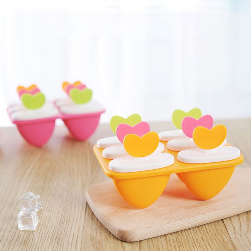 Homemade DIY Ice Cream Mold 6 Cell Heart Frozen Popsicle Lolly Maker Summer Tool X4YD