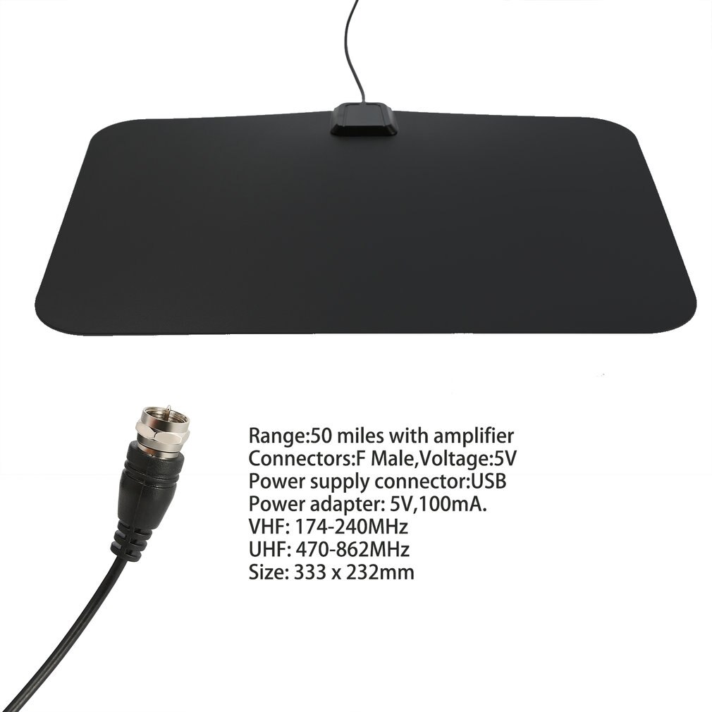 Digtal Indoor Amplified HDTV Antenna with Detachable Amplifier Signal Booster for UHF VHF USB 10ft High Performance Coax Cable