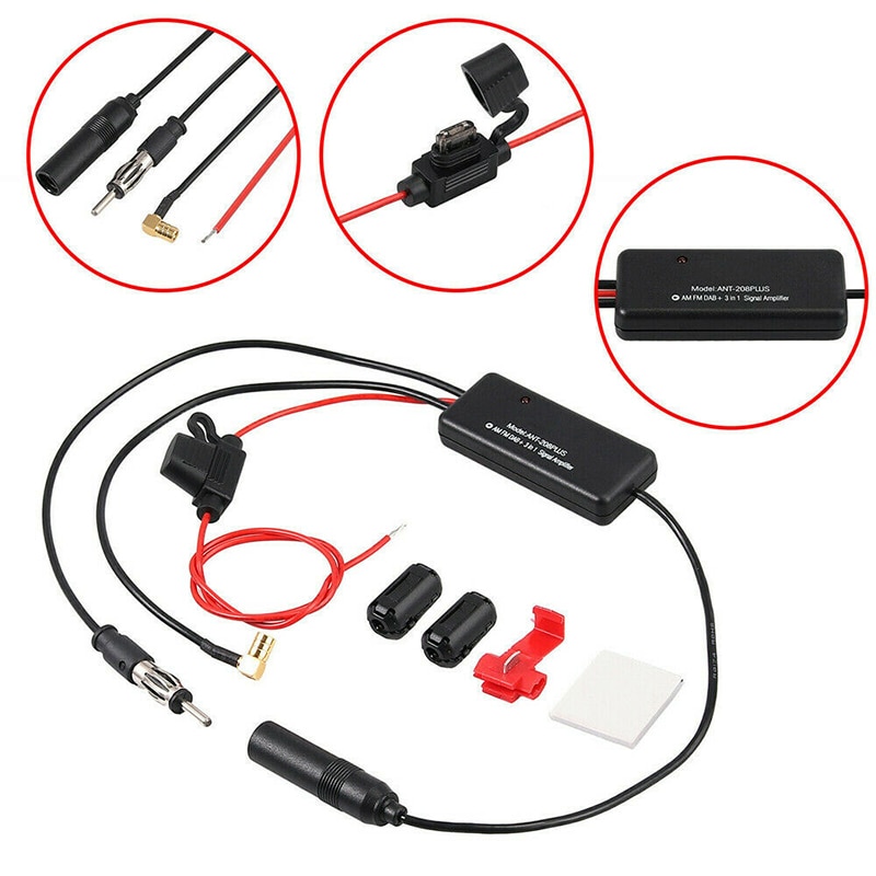 Mayitr AM/FM Car Aerial DAB Digital Radio Signal Amplifier 12V Automobile 25dB Gain Antenna Signals Booster For Universal Auto