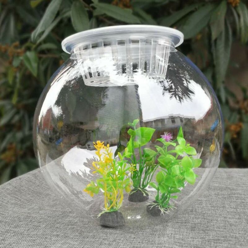 Aquarium rond en plastique Transparent pour poissons rouges, en acrylique, plante verte, nouveauté