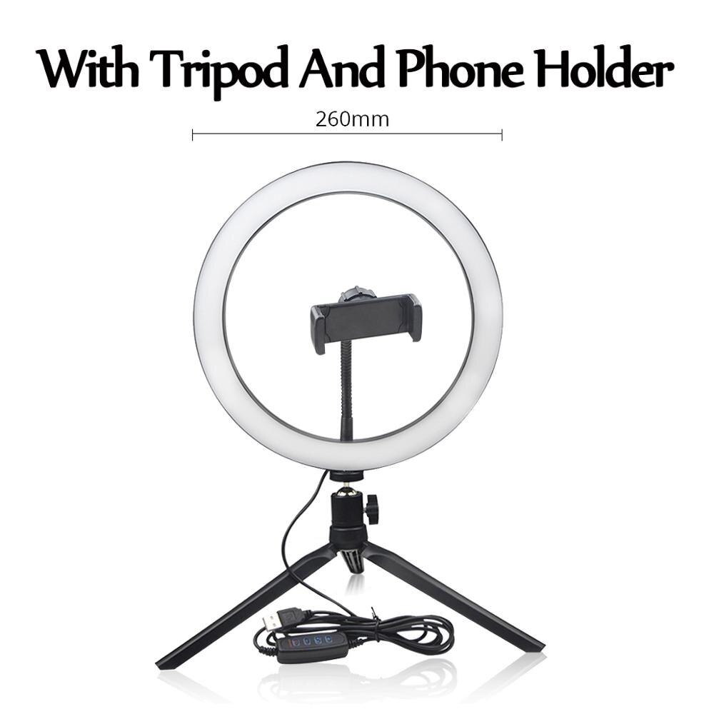 Telefon led ljusring selfie ring lampa nyhet novedades fotografi video live studio fyll ljus foto ljus för smartphone: Stativhållare
