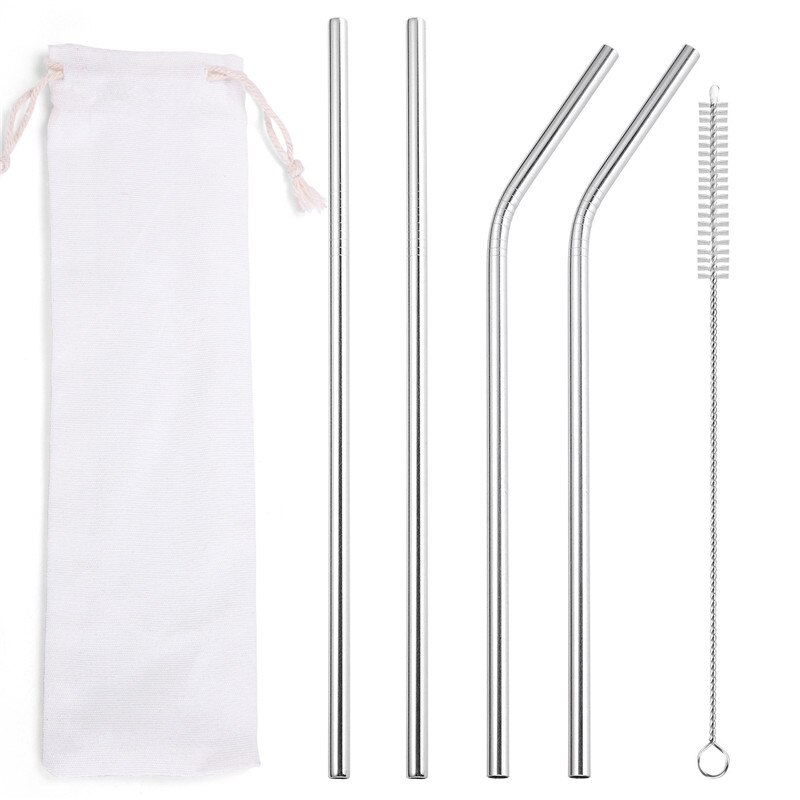 304 Stainless Steel Straw 6mm Reusable Straw Eco-Friendly Food Grade Drinking Straws Set with Cleaner Brush for Mugs: 6