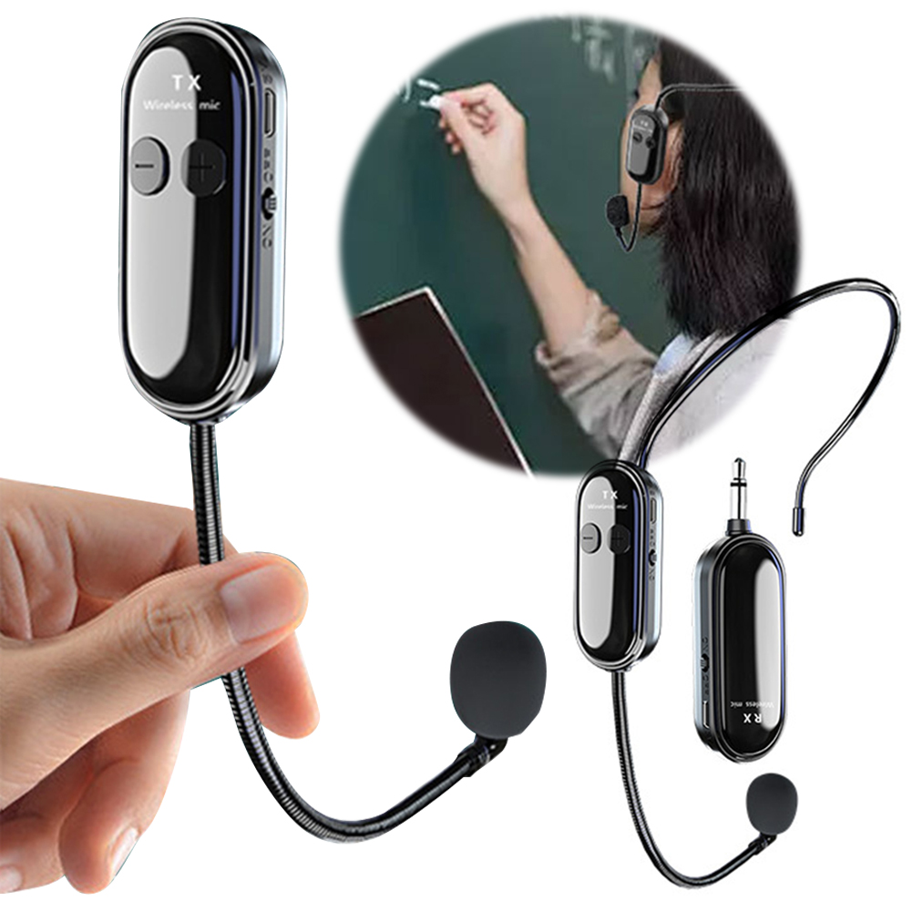2.4G Wireless Microphone Headset with Receiver UHF Wireless Headset Handheld 2 in 1 Mic for Voice Amplifier Stage Speakers Teach
