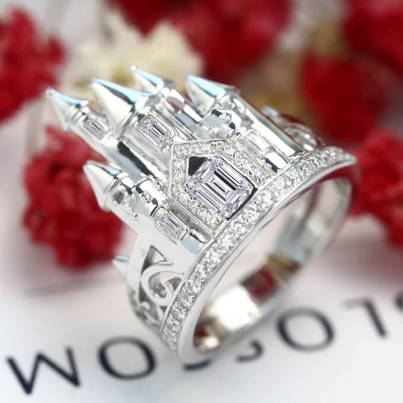 Populaire prachtige kasteelprinses ring vrouwelijke bruid romantische bruiloft accessoires valentijnsdag