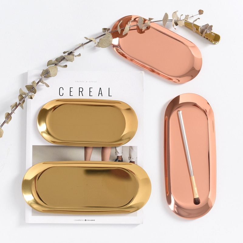 Mode Minimalistische Gouden Plaat Thuis Keuken Metalen Opbergvak Rose Goud Zilver Sieraden Display Plaat
