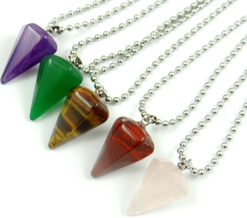 Natural stone Pink Crystal lapis Opalite Hexagonal shape pendulum Pendant stainless steel Chains Necklace Women Jewelry