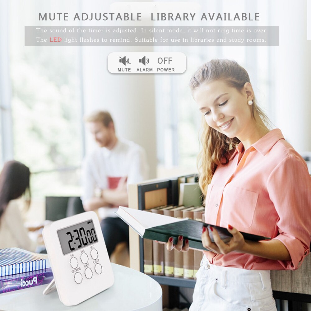 Digital Timer Clock Magnetic Cooking Countdown Alarm 24 Hours with LCD Screen Mute Mode for Studying Sports Classroom Library