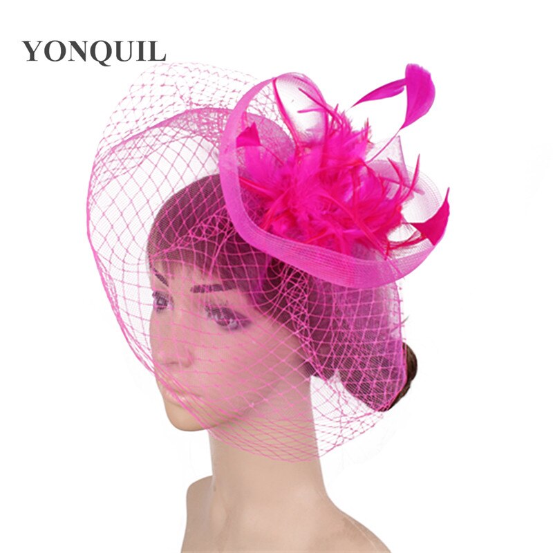 Șic, făcută manual pentru nuntă, tulle, pălărie de fascinator, accesorii din plasă, pălărie pentru mireasă, pentru femei, nailon, pentru femei, pentru petrecere, pentru cină, pălărie mireasa: Roz aprins