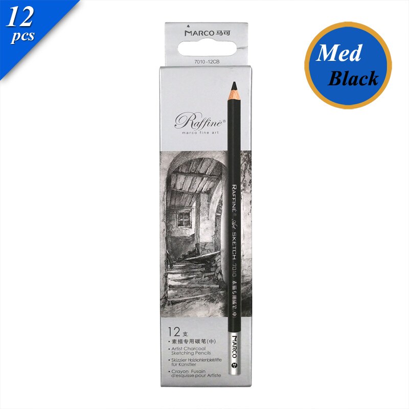 Marco Raffine Sketch Drawing Pencils Set 9B 8B 7B 6B 5B 4B 3B 2B B HB H 2H 3H Standard Pencil for Sketching Office School: 12pcs Medium Black