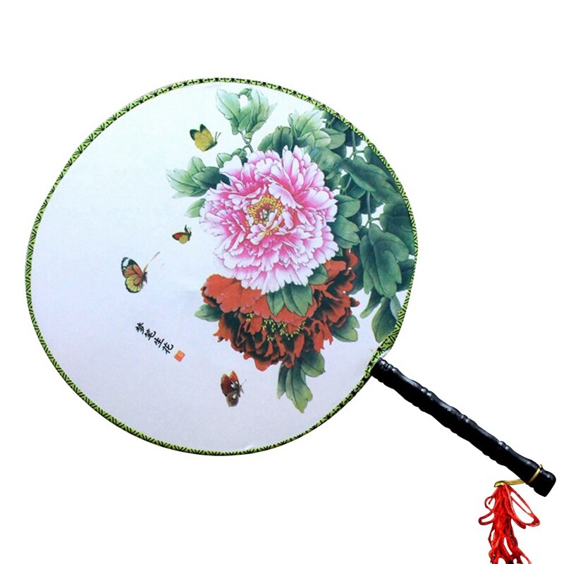 Willekeurige Stijl Chinese Japanse Vrouwelijke Ronde Hand Fans Klassieke Dans Fan Handheld Circulaire Vintage Ventilator Met Kwastje Hanger