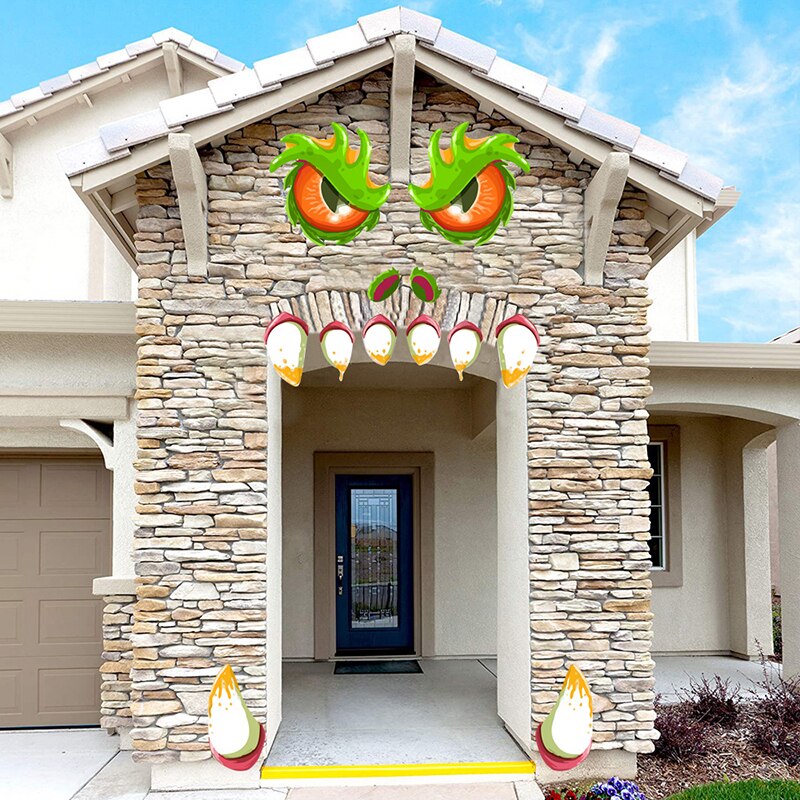 Halloween Monster Wall Sticker Room Home Decoration Scary Eyes Fangs Claws Door Stickers Poster DIY Monster Wallpaper