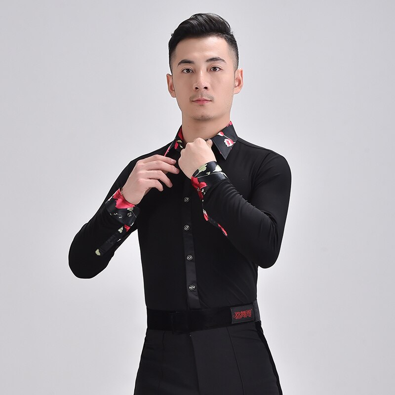 Ropa de baile moderno para hombre, camisa elástica, ropa de práctica de Baile Estándar Nacional, Tops de baile latino de manga larga, nueva: L