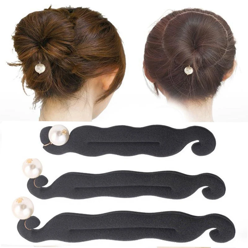 Accesorios de peinado para moño simple para mujer, herramienta para el cabello con cabeza de bola para trenzar el cabello, palo para el cabello de esponja, anillo para el cabello con perlas, accesorios para el cabello