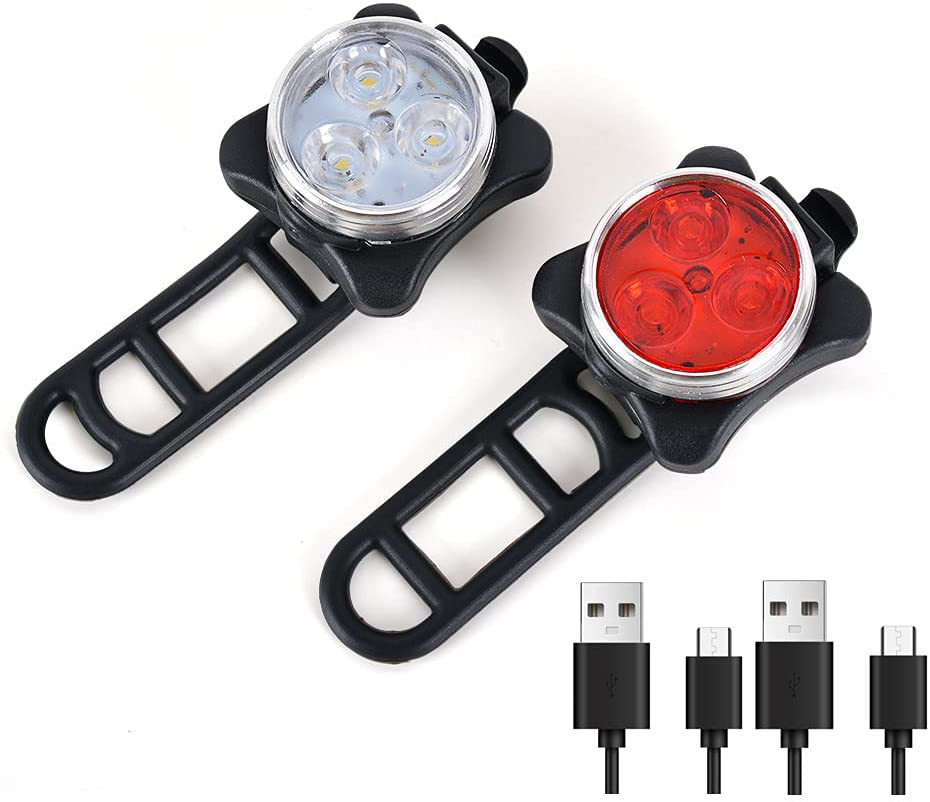 Led cykellygte usb genopladeligt cykellygtesæt for og bag lithiumbatteri 4 lystilstandsmuligheder cykellygter: For- og baglygter