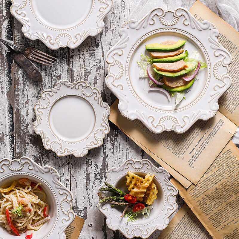Retro keramiske middagsretter dessertbakke vestret ris skål suppe nudler dessert tallerken mønster spisestel wjb 41506
