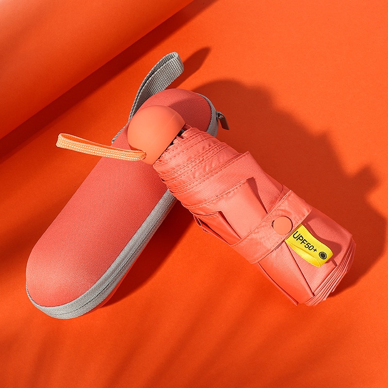 Ultra-Light Small Mini Portable College Style Folding Capsule Five-fold Umbrella Vinyl Sun-resistant UV-Protection College Style
