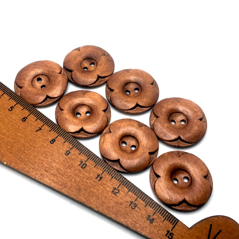 Botones de madera para manualidades, botones decorativos de 2 agujeros con forma de flor Vintage, para manualidades, álbum de recortes, ropa, SC280, 23-30mm, 30 unids/lote
