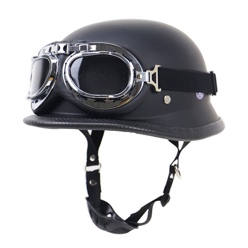 Retro moto rcycle half helm Vintage Duitse leger stijl helm mannen/vrouwen Scooter open gezicht helm moto casco met gratis Goggle: Matt Black / XL