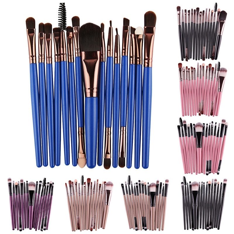 15pcs Portable Makeup Cosmetic Beauty Tools Eye Brush For Eyeshadow Eyebrow Multi-color Fiber Nylon Hair Plastic Handle