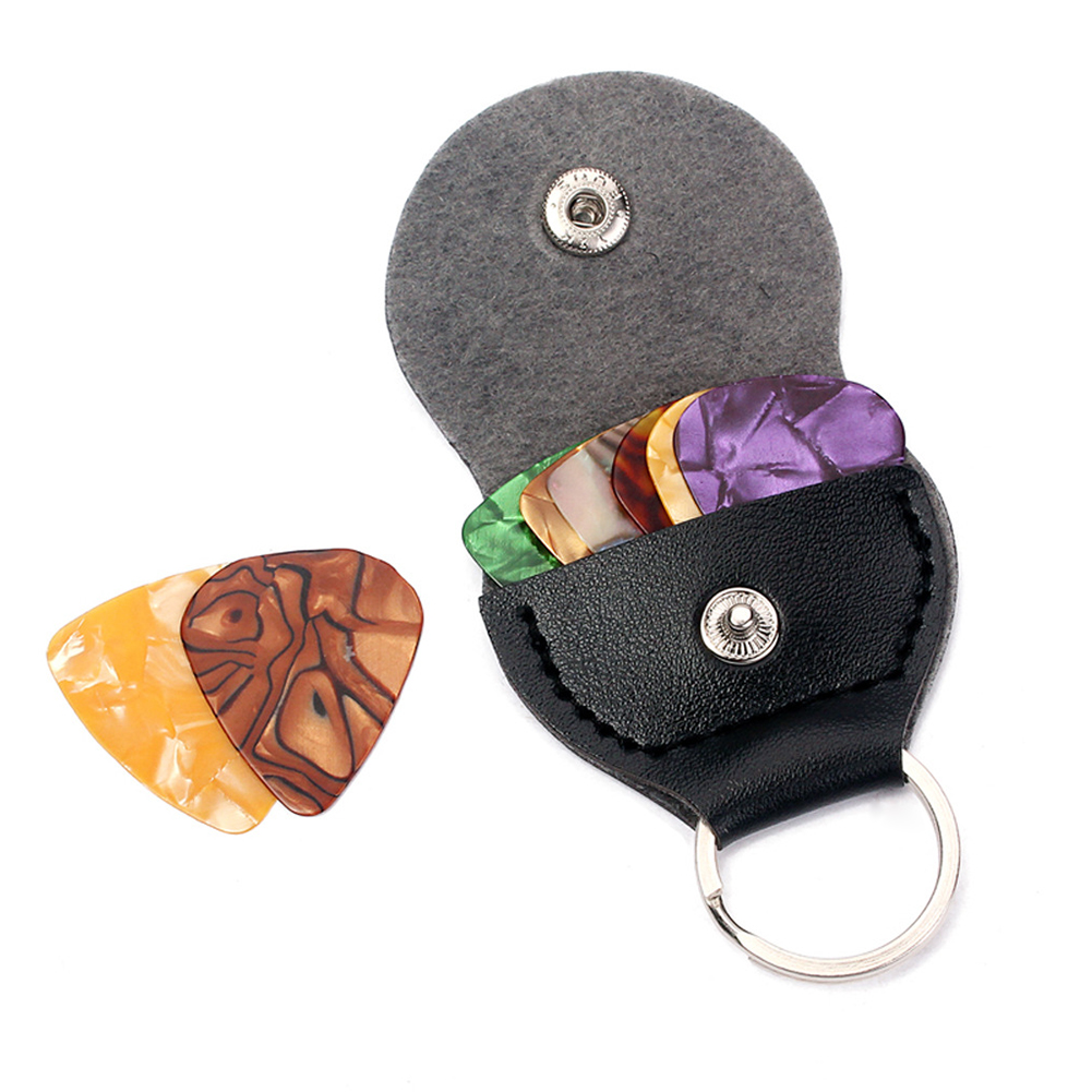Pu lær nøkkelring gitar plekter holder poser veske med 3 plukk 0.46mm plekter veske bag nøkkelring form gitar tilbehør