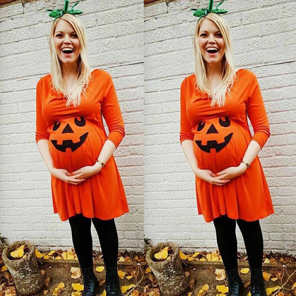 Zwangere Vrouwen Met Lange Mouwen Jurk Verpleging Nachtjapon Zwangerschap Halloween Devil Print Jurk Kleding Voor Fotoshoot