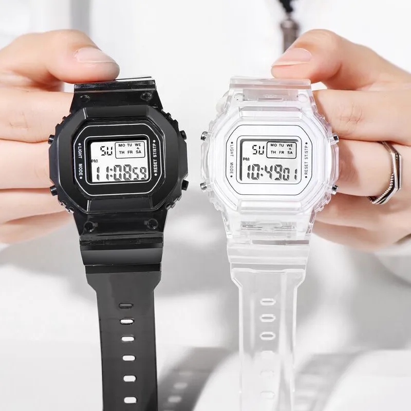 Relojes de para mujer, reloj deportivo Digital transparente informal en blanco y negro, reloj de para amantes, reloj de pulsera para niños, reloj para parejas