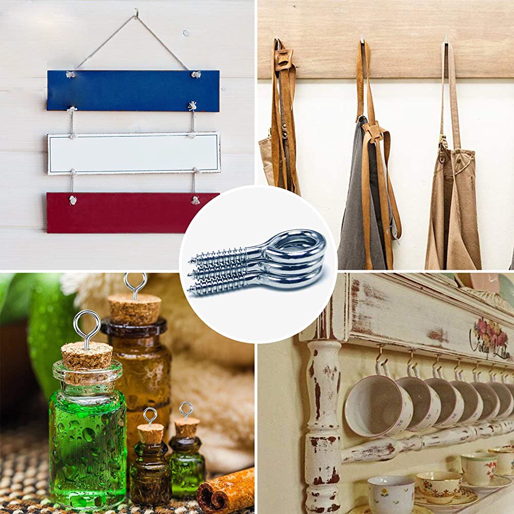 100pcs Threaded Hooks Eyebolt Eye Screws Cup Hooks Clasps Lamp Hanging Wall Hanger Tool DIY Assortment Hooks Kits Accessories