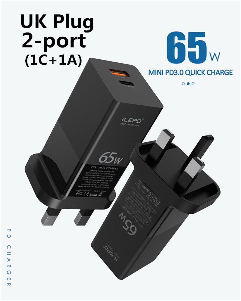 65W GaN USB C PD MagSaf* Power Adapter 2-Ports Fast Smart Mobile Phone Quick Charger For Laptop Macbook iphone Xiaomi Huawei: UK 65W GaN Charger