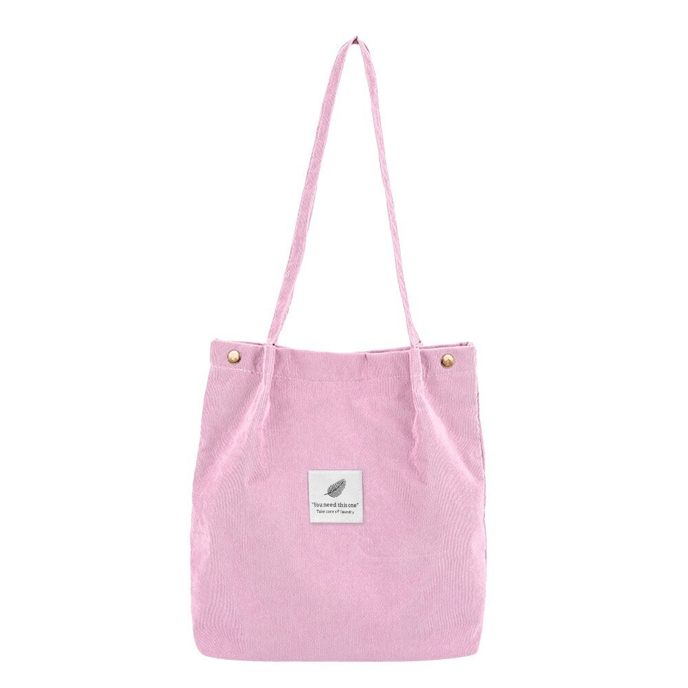 Women Corduroy Pure Color Shoulder Bag Satchel Tote Hand Bag Travel Bag Reusable Foldable Eco Grocery Totes Female: Pink