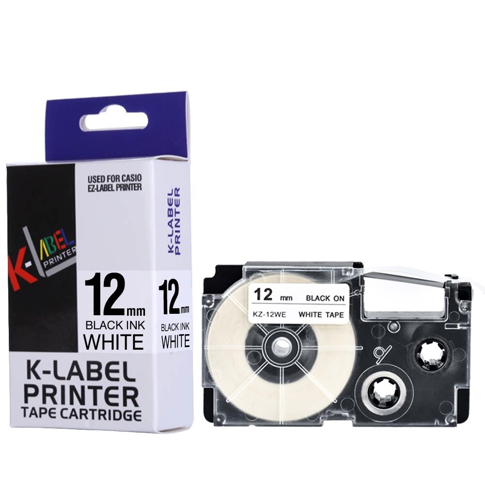5Pcs XR-12WE ribbon cartidge compatible Casio label printer Black on White casio label tape 12mm XR12WE for EZ Printers KL-120