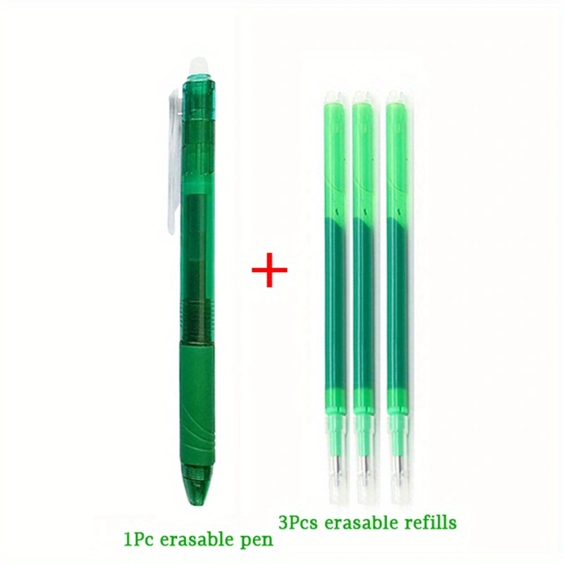 4pcs/set 0.7mm Magic Erasable Gel Pen Set 8 Colors Erasable Refill Rod Gel Ink Stationery Retractable Pens Washable Handle Rods: green