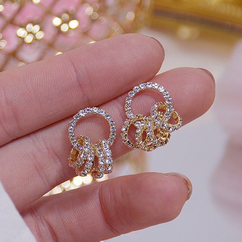 Korean Super Shining Buckle Circle Earrings for Women 14k Real Gold AAA Zirconia Stud Earring Birthday Brincos