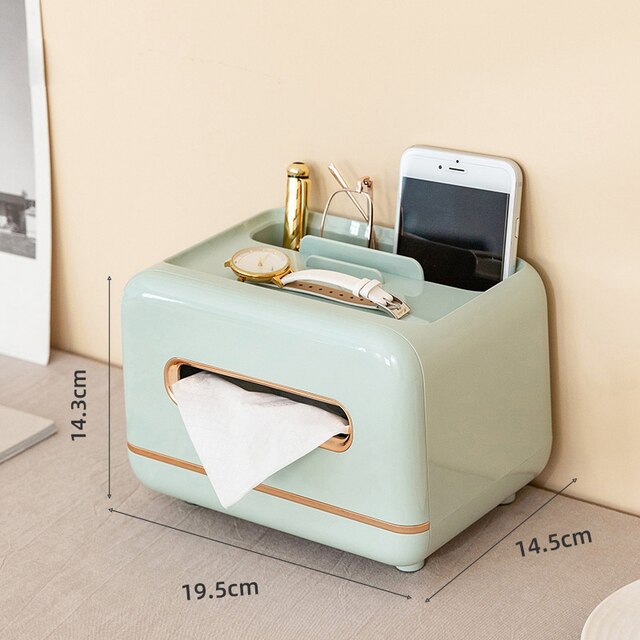 Nordic Plastic Tissue Dozen Met Afstandsbediening Houder Multifunctionele Tissue Papier Opbergdoos Thuis Kantoor Aanrecht Organizer: Mint green