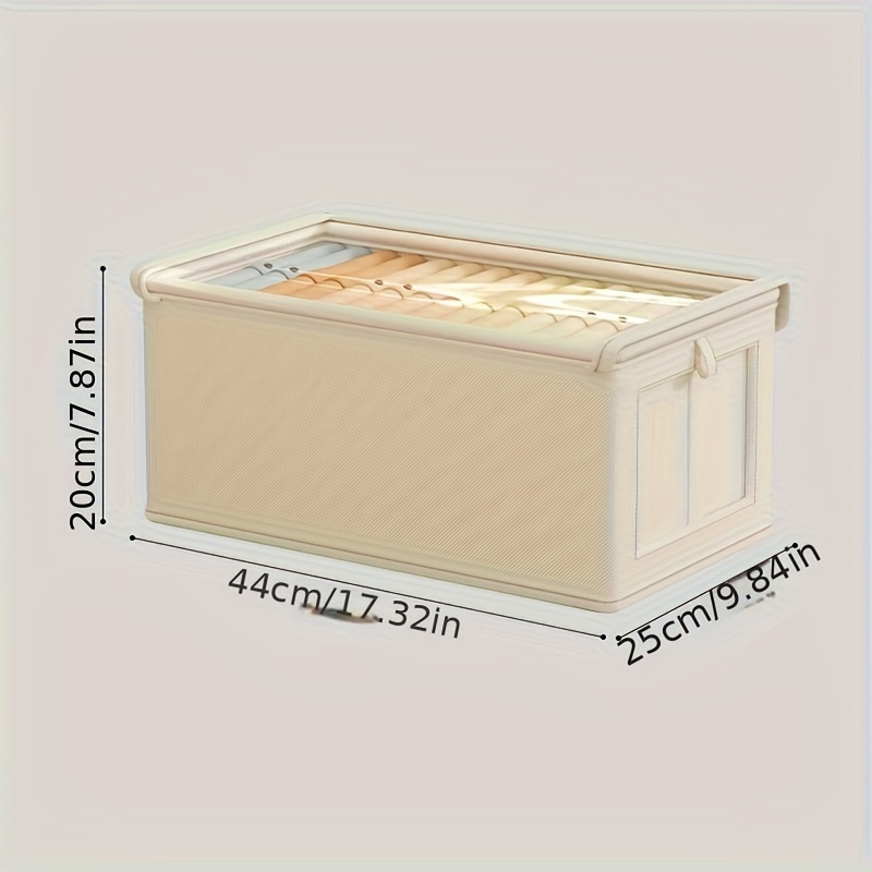 Grande boîte de rangement en toile pliable avec fenêtre transparente – Organiser et ranger les vêtements, gain de place, organisateur de placard à domicile: Ivoire