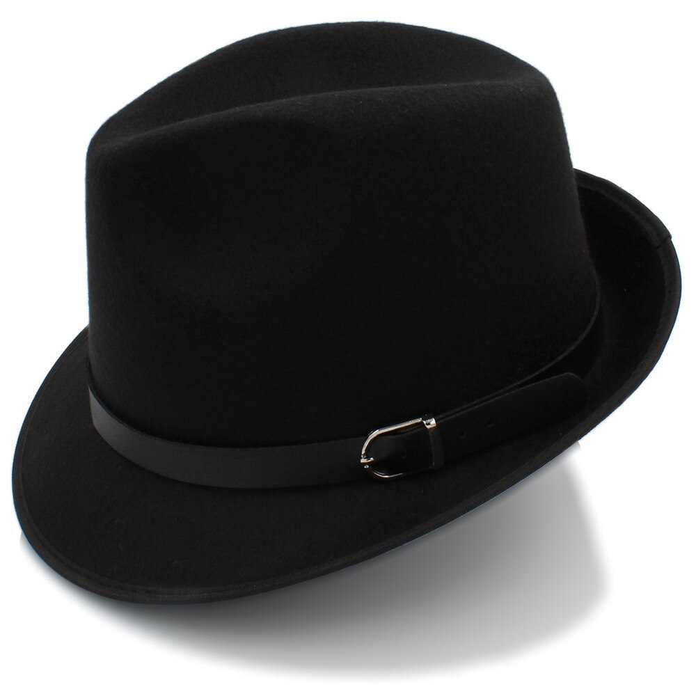 Dad Men's Chapeu Feminino Hat For Gentleman Gentleman Winter Autumn Wool Church Felt Fedora Homburg Jazz Hat Size 58CM: BALCK