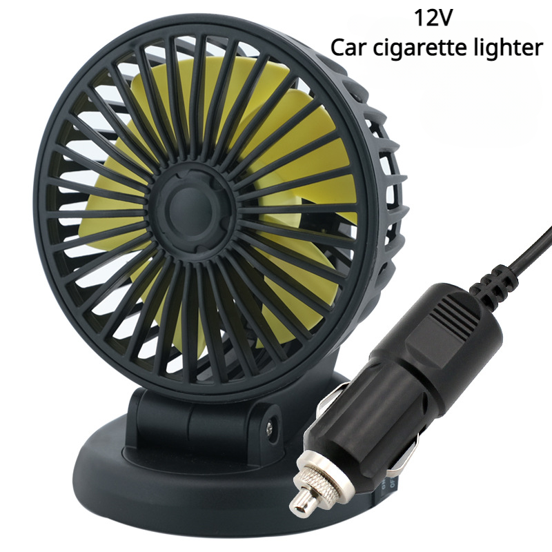 Ventilador automotriz de 12v para coche, dispositivo de ventilación ajustable de 360 °, 3 cabezales, poco ruido, multifuncional, tarjeta de estacionamiento temporal: Azul