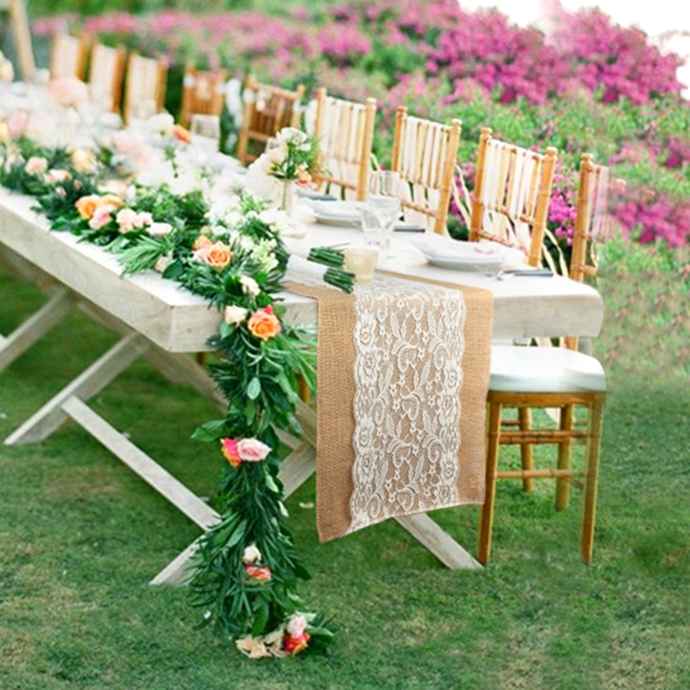Vores varme hessian jute blonder bordløber naturlig blomst jute borddæksel klud middagsstue rustik bryllupsfest borddekoration