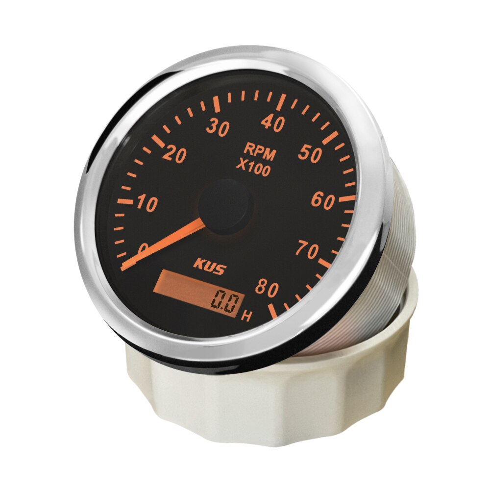 KUS Universal Tachometer RPM Gauge with Hour Meter 3000RPM 4000RPM 6000RPM 8000RPM with Red Yellow Backlight 9-32V 85mm