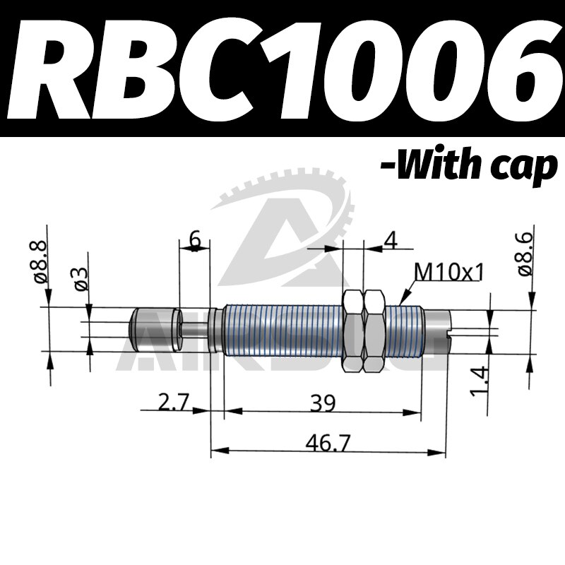 Pneumatisk hydraulisk støtdemper justerbar hydraulisk buffer rb serie  rb0805 rb1007 med hette rbc 1007 rbc 2725: Rbc 1006