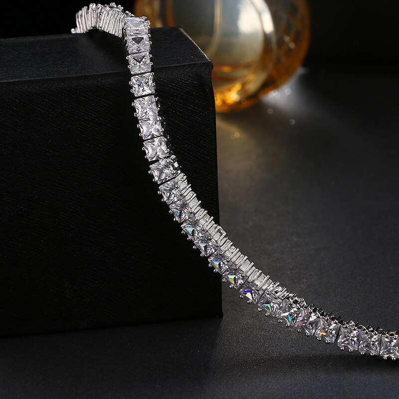 Emmaya, pulseras de Color oro blanco para mujeres, Damas, brillante, Cuadrado de 4mm, circonita cúbica AAA, joyería de cristal, de cumpleaños