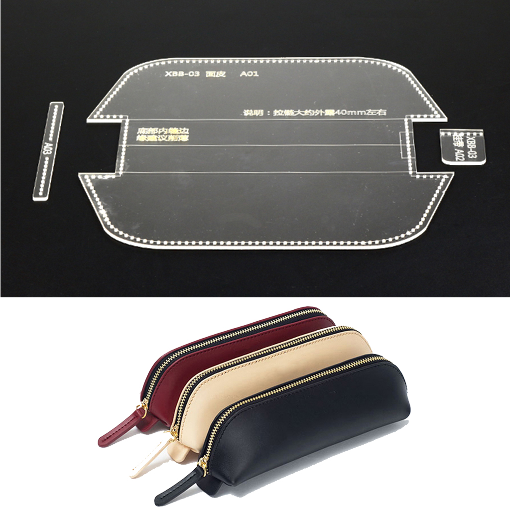 3 Pieces Acrylic Pencil Bag Case Pattern Templates Stencil DIY Leather Hand Craft 170x70mm