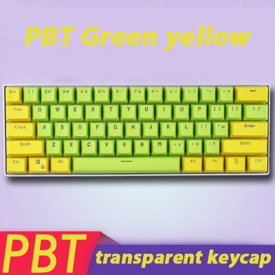 61-key OEM Profile Korean Keycaps PBT Korean keycap two-color injection + transparent keycap mechanical keyboard: Green yellow