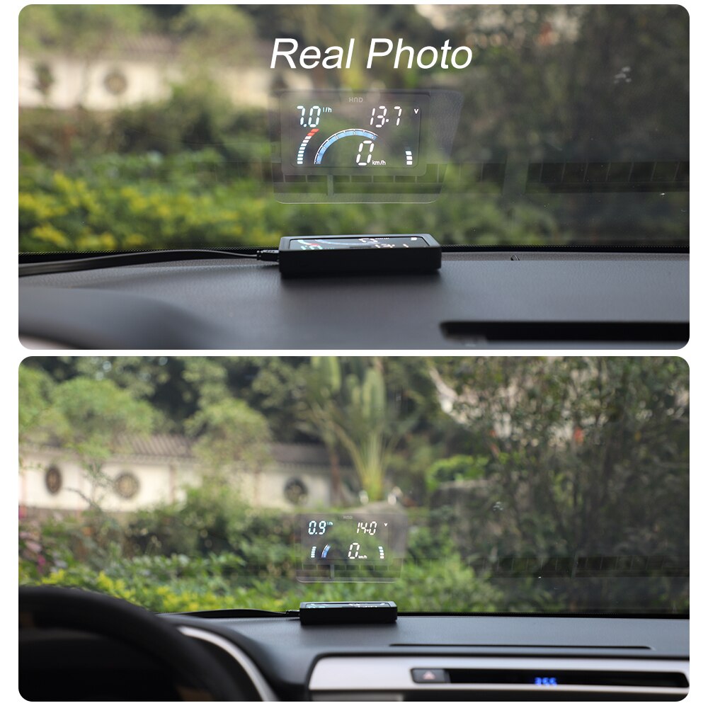Vjoycar V200 OBD2 Voorruit Hud Projector Auto Head Up Display Gear Herinnering Auto Snelheidsmeter Gauge Display Koelvloeistof Temp.