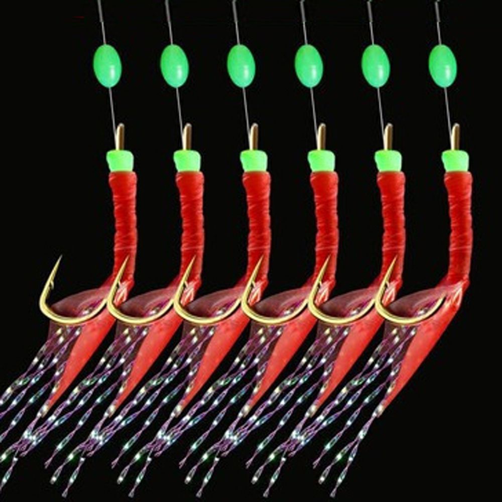 1Pack Sabiki Rigs Saltwater Artificial Fishing Lures Luminous Sea Bait Mackerel Pesca Tackle Fishskin String Hooks Feather Hook