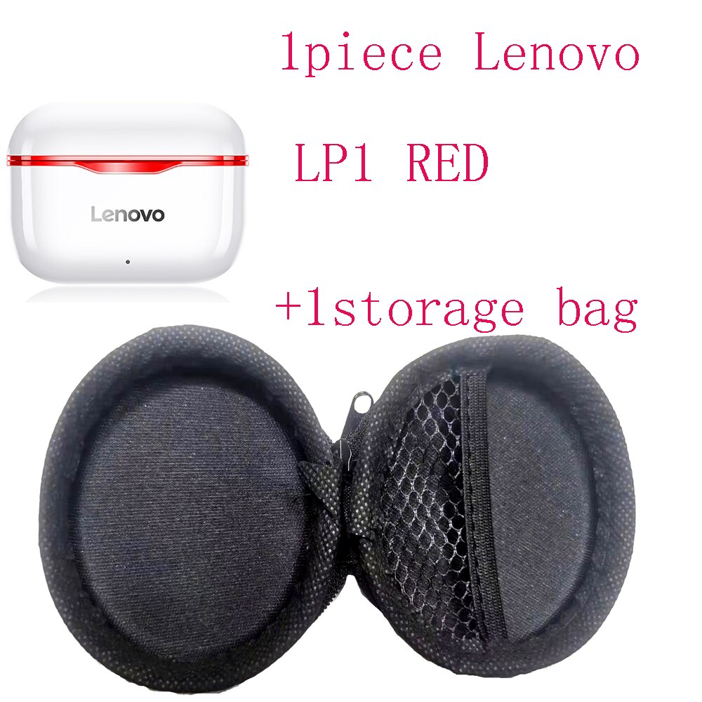 Lenovo-auriculares inalámbricos LP1 con TWS, cascos con Bluetooth 5,0, estéreo Dual, reducción de ruido, bajos, Control táctil, modo de reposo Larga, 300mAH: 1RED1BAG