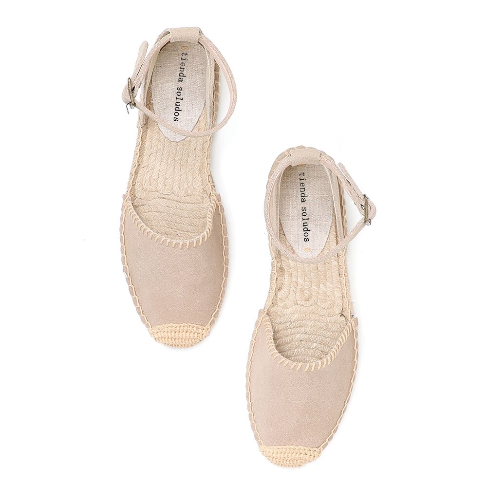 Sandalias romanas para mujer, alpargatas planas de cuero genuino, zapato femenino, bohemio, 2022, de venta directa,: Beige / 5