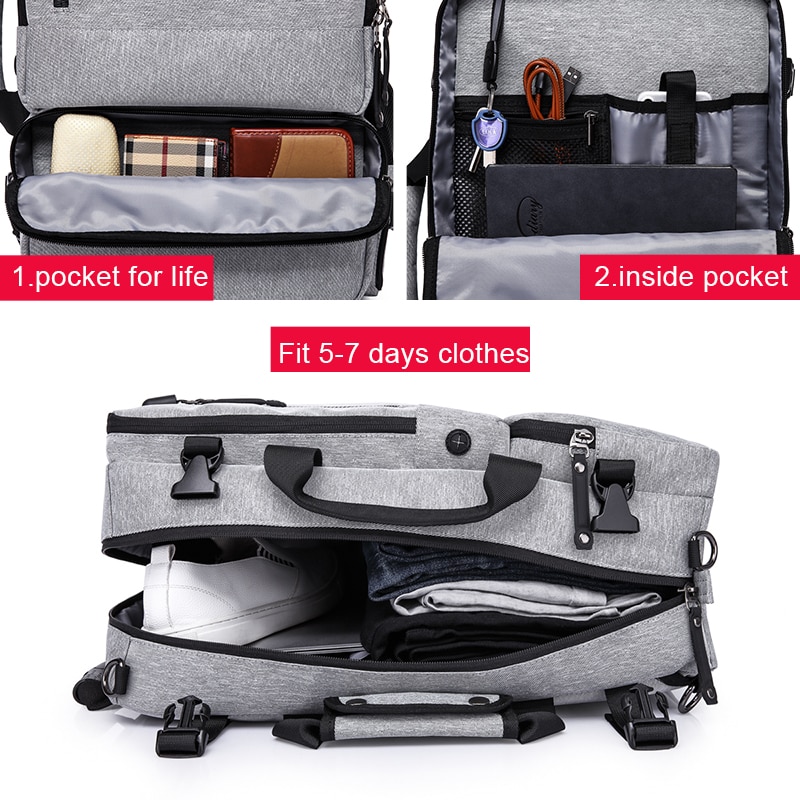 KAKA – sac à dos fonctionnel pour ordinateur portable 15.6 pouces pour hommes, grande capacité, bagages à bandoulière gris, sac à dos de loisirs