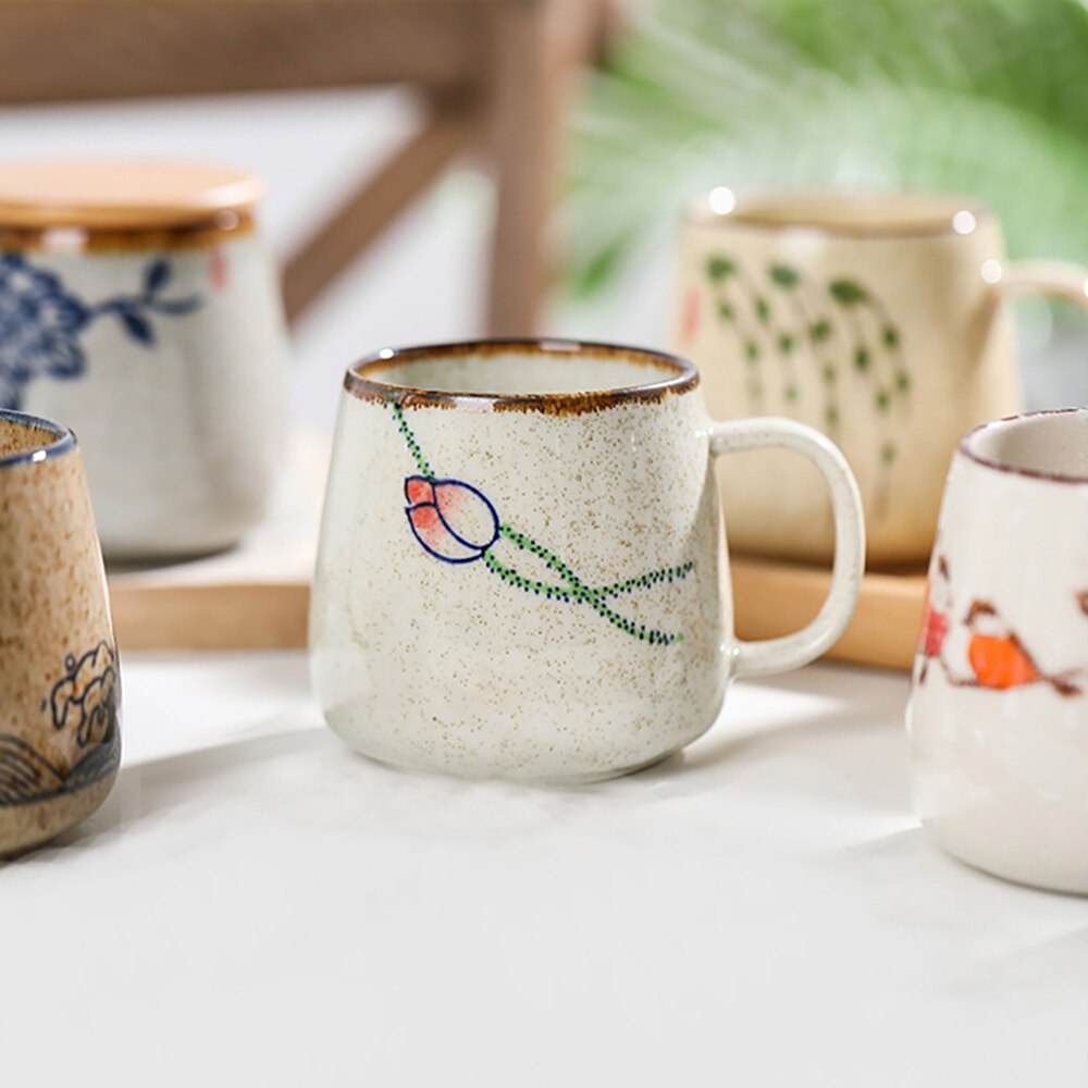 Taza de café Vintage, tazas únicas de cerámica de estilo Retro japonés, taza de desayuno de arcilla de cambio de horno de 380ml, para amigos