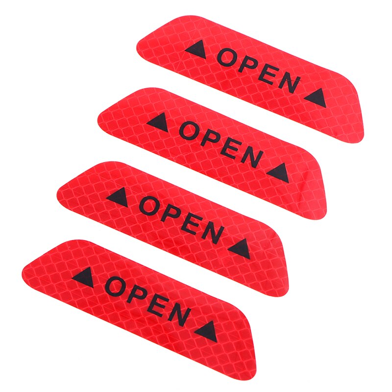 4pcs/set Car Door Stickers Safety Warning Reflective Signs OPEN Rainy And Foggy Reminder High Reflective Stickers
