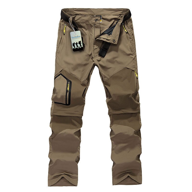 Summer Outdoor Hiking Pants Men,Removable Waterproof Climbing Trousers,Quick Dry Trekking Camping Pants: Khaki / S